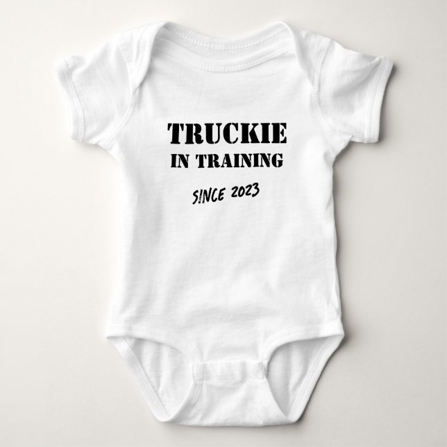 Custom Year "Truckie in Training" Truck Driver Baby Bodysuit (Front)