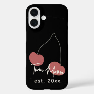 Custom Year Twin Mama Fun Black Red Cherry Simple iPhone 16 Case