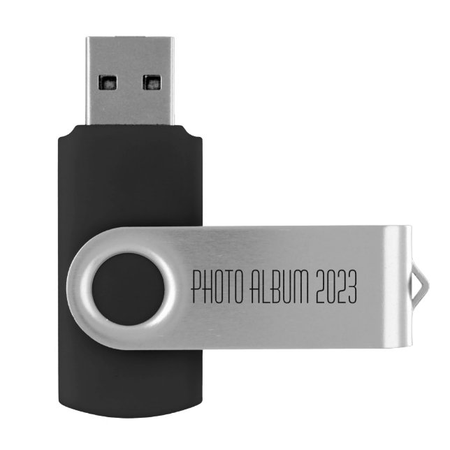 Custom Year, Typography Photo Album 2023 Flash Drive (Opened)