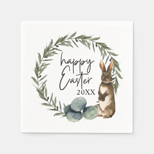 Custom Year Watercolor Easter Wreath Napkins