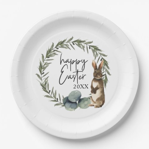 Custom Year Watercolor Easter Wreath  Paper Plates