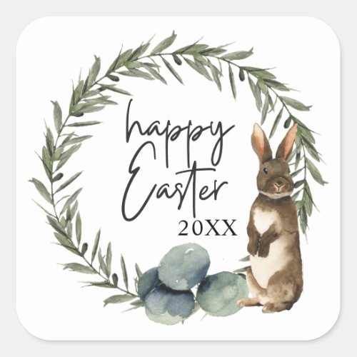 Custom Year Watercolor Easter Wreath Square Sticker
