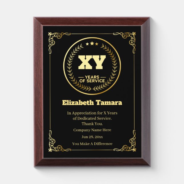 Custom Year Work Anniversary Employee Appreciation Award Plaque (Vertical)