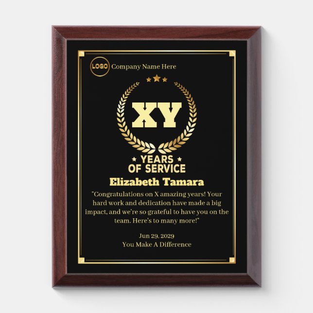 Custom Year Work Anniversary Employee Appreciation Award Plaque (Vertical)