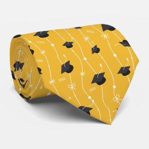 Custom Year Yellow Graduation Caps and Ribbon Neck Tie