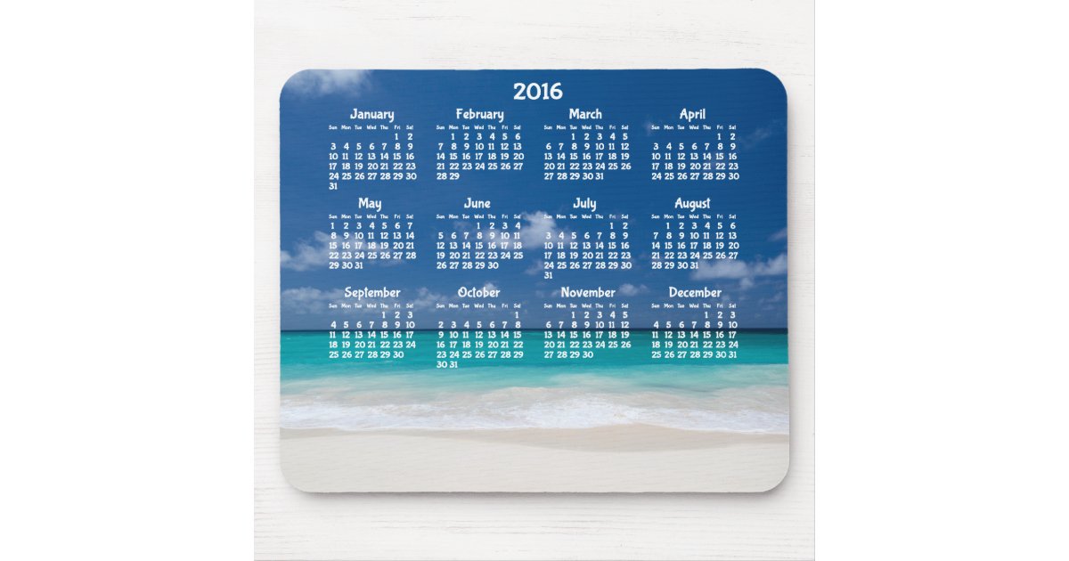Custom Yearly Calendar 2016 Mouse Pad Beach Zazzle