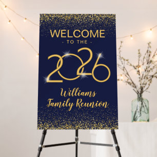 Custom Yearly Family Welcome Sign Blue Gold Board