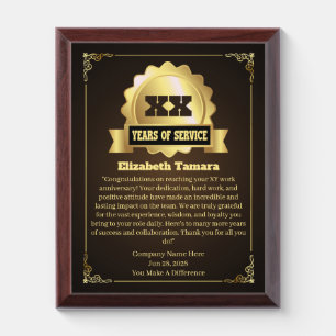Custom years employee anniversary Appreciation Award Plaque