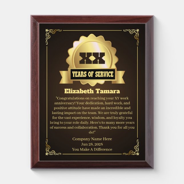 Custom years employee anniversary Appreciation Award Plaque (Vertical)