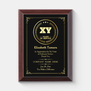 Custom Years of Service Employee Appreciation Award Plaque