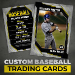 Custom Yello Baseball Trading Card Baseball Player<br><div class="desc">Showcase your love for the game with this stylish and customizable baseball trading card. Featuring a bold, modern design with a sleek black and Yellow color scheme, this card is perfect for honoring your favorite player. Easily add your own photo, player name, team name, and stats for a personalized touch....</div>
