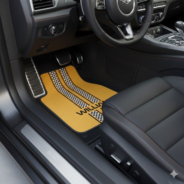 Custom yellow And Black Race Sport Striped  Car Floor Mat (Creator Uploaded)