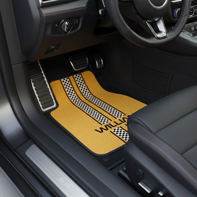 Custom yellow And Black Race Sport Striped  Car Floor Mat (Creator Uploaded)