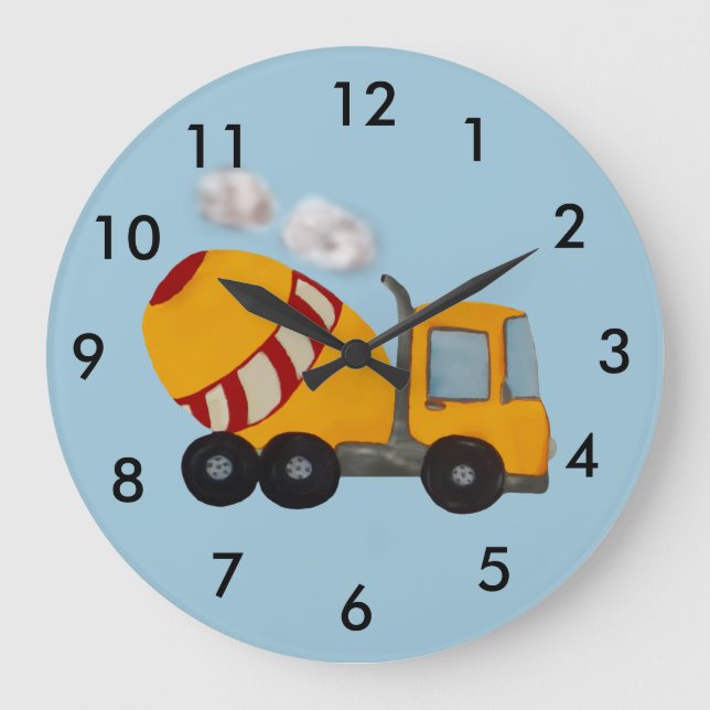 Custom yellow and red concrete mixer large clock (Front)