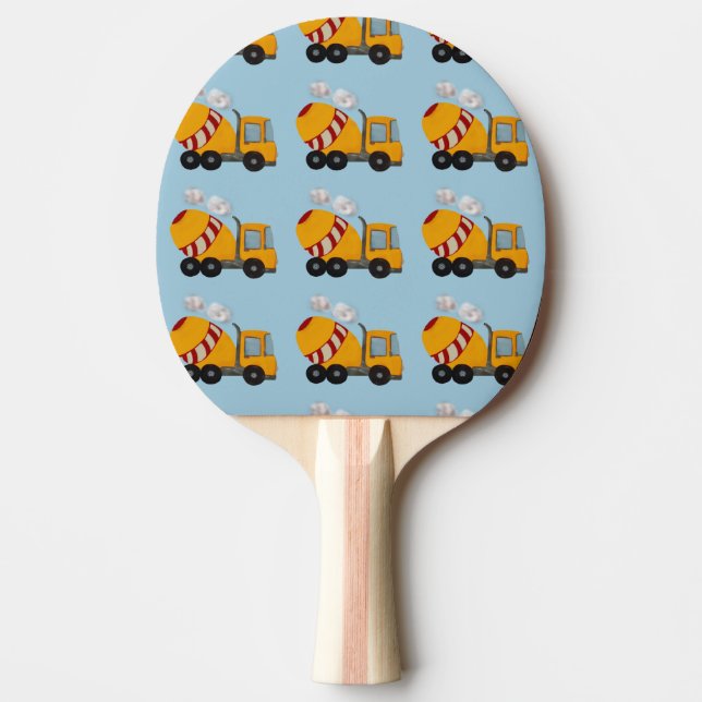 Custom yellow and red concrete mixer ping pong paddle (Front)