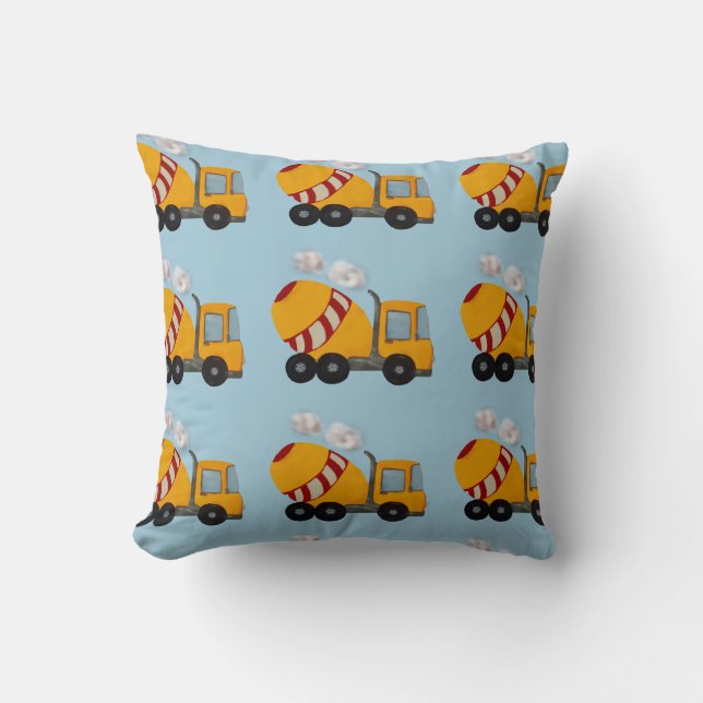 Custom yellow and red concrete mixer throw pillow (Front)