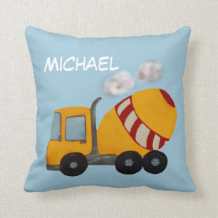Custom yellow and red concrete mixer throw pillow