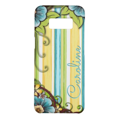 Custom Yellow Aqua Turquoise Floral Stripe Pattern Case_Mate Samsung Galaxy S8 Case