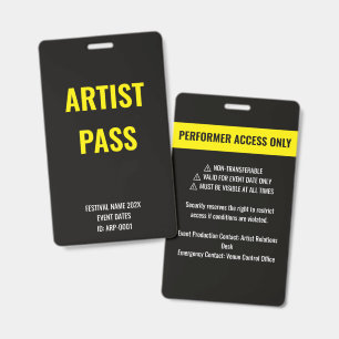 Custom Yellow Artist Performer Access Concert ID Badge
