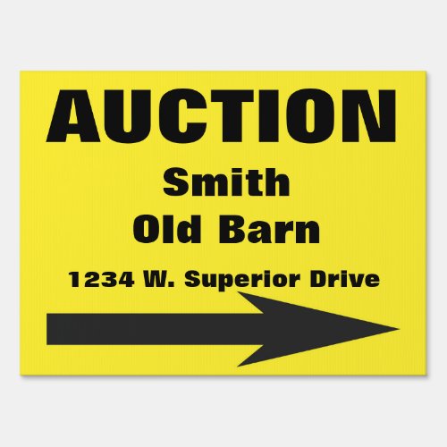 Custom Yellow Auction Road Sign with address