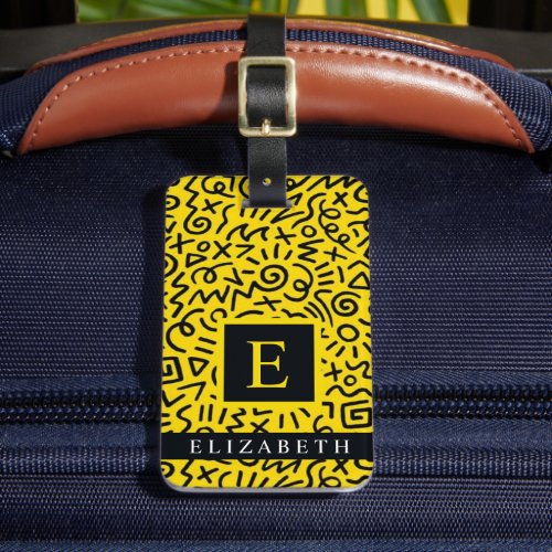 Custom Yellow Background Black  Abstract Pattern Luggage Tag