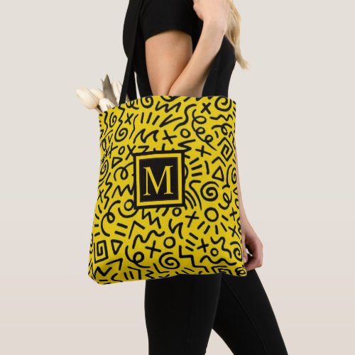 Custom Yellow Background Black  Abstract Pattern Tote Bag