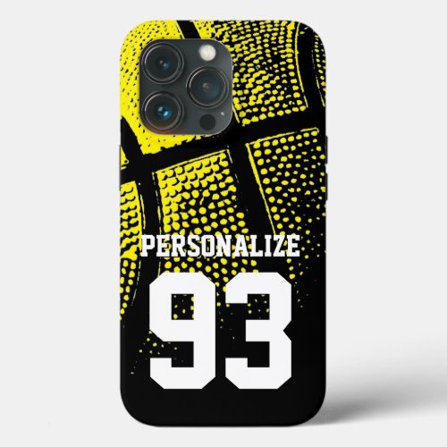 Custom yellow basketball jersey number iPhone 13 pro case