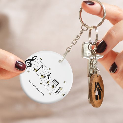 Custom Yellow Bee on Music Note Keychain