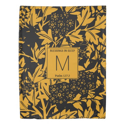 Custom Yellow Black Floral Monogram Duvet Cover