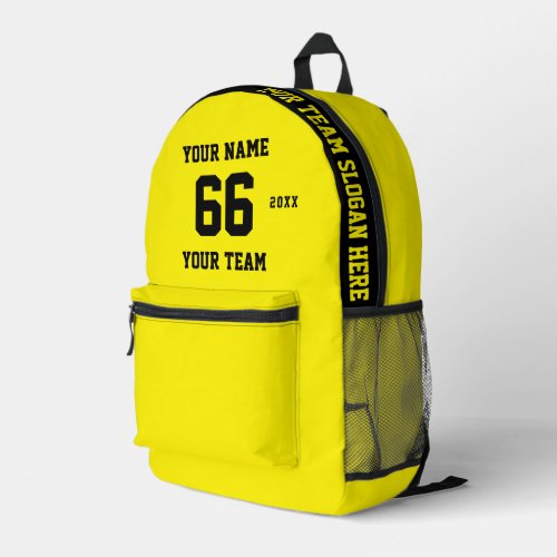 Custom yellow black Name Number Team Sport Printed Backpack