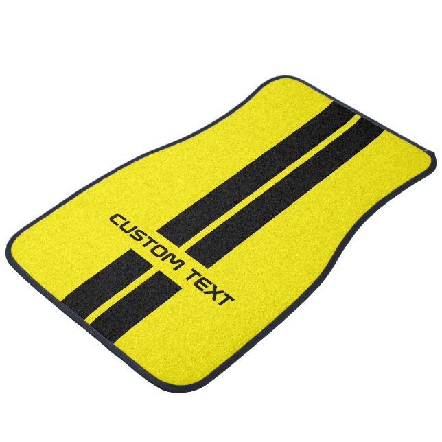 Custom Yellow & Black Racing Stripes Gift Car Floor Mat (Angled)