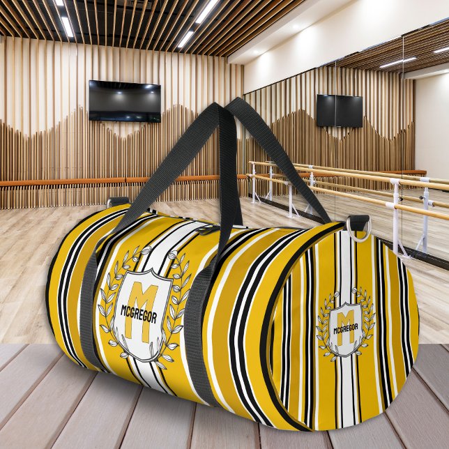 Custom Yellow Black Stripes Monogram Duffle Bag (Creator Uploaded)