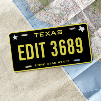 Custom Yellow & Black Texas license plate