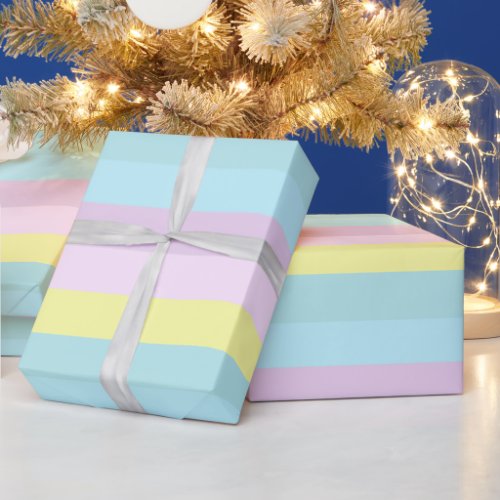 Custom Yellow Blue Purple Pastel Colors Stripes Wrapping Paper