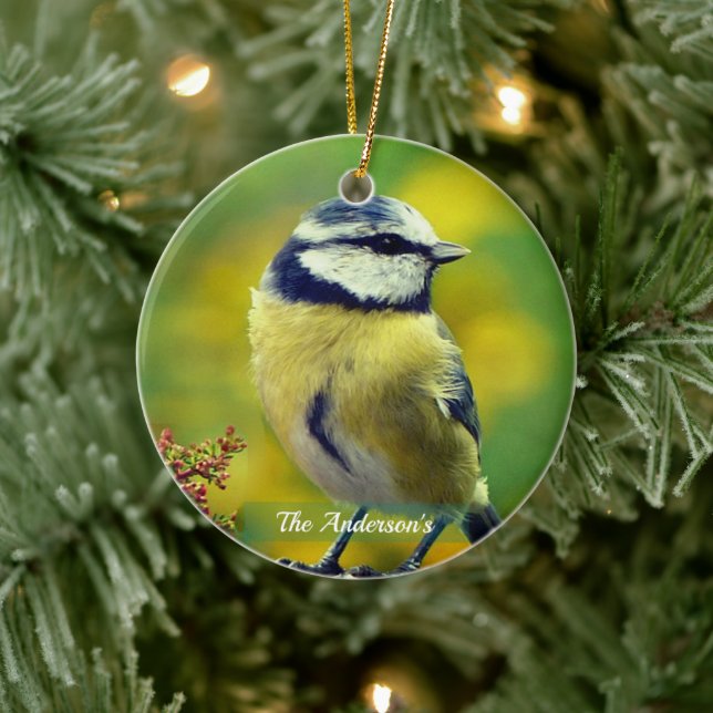 Custom Yellow-breasted Blue Chat Photo Ceramic Ornament (Tree)