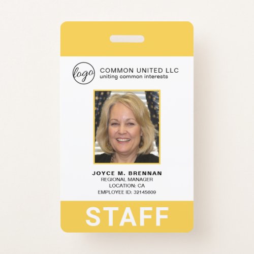 Custom Yellow Business Logo Photo ID Employee Badge
