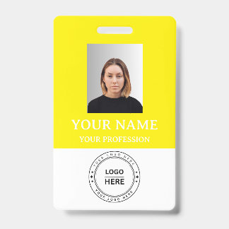Custom yellow Employee Badge with Photo, Logo, QR