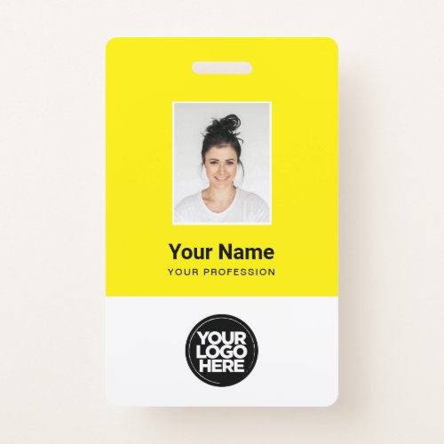 Custom Yellow Employee Photo Bar Code Logo Name Badge