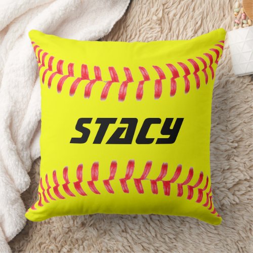 Custom Yellow Fastpitch Softball Throw Pillow