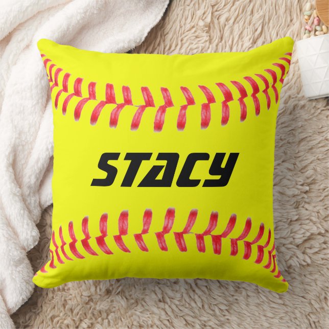 Custom Yellow Fastpitch Softball Throw Pillow (Blanket)