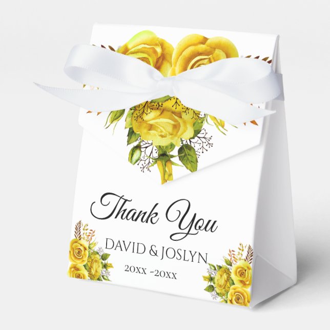 Custom Yellow Floral Autumn Wedding Anniversary Favor Boxes (Front Side)