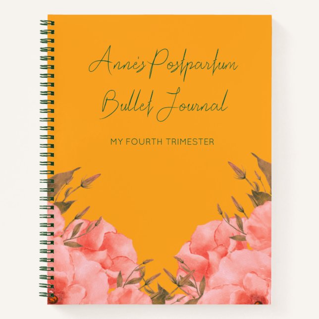 Custom Yellow Floral Bullet Journal New Moms (Front)