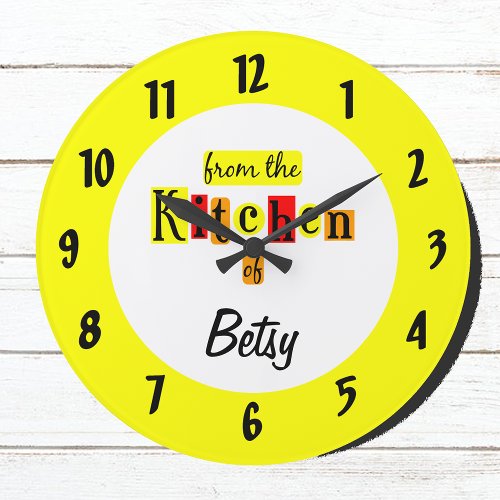 Custom Yellow From the Kitchen Of With Numbers Large Clock