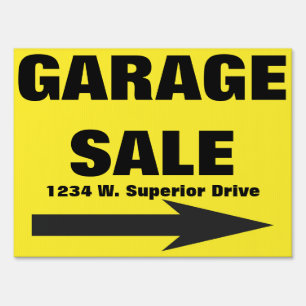 Custom Yellow Garage Sale Road Sign with address
