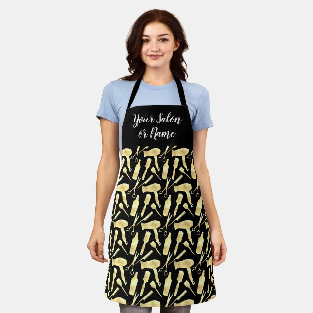 Custom Yellow Gold Pattern Hairstylist Hair Salon Apron (Worn)