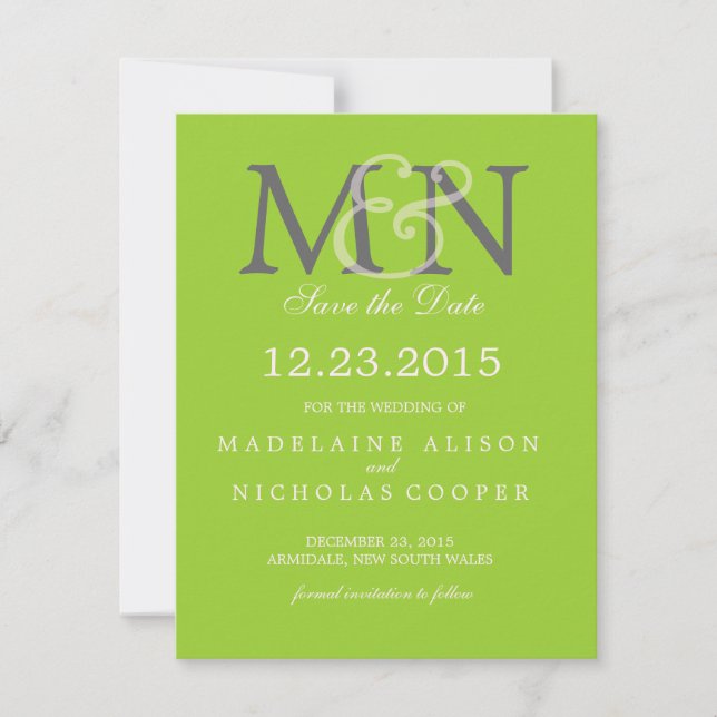 Custom yellow green modern wedding save the date (Front)
