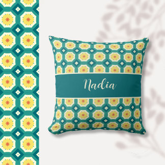 Custom Yellow Green Moroccan Pattern Throw Pillow
