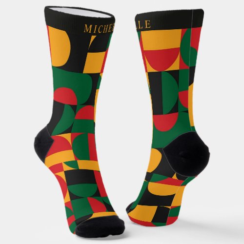 Custom Yellow Green Red Black Geometric Pattern Socks