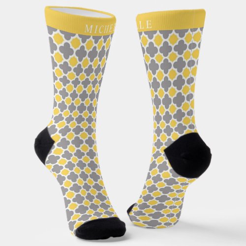 Custom Yellow Grey White Geometric Pattern Socks