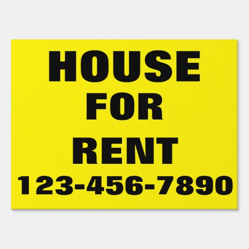 Custom Yellow House for rent with phone number Sign